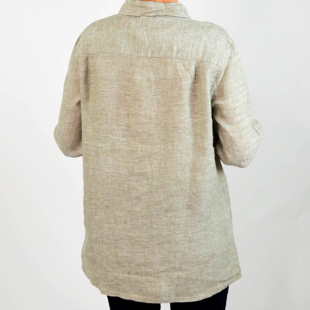 100% Linen Neutral Beige Button Down Utility Shirt Oversized XS Coastal Joe Fres - Picture 2 of 13
